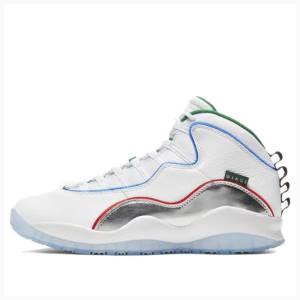 Air Jordan 10 Nike Retro Wings Chaussure De Basketball Homme Blanche Rouge Vert | JD-531JZ