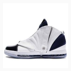 Air Jordan 16 Nike Retro Chaussure De Basketball Homme Blanche Bleu Marine | JD-437ZG