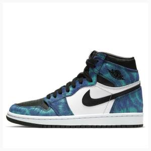 Air Jordan 1 Nike High OG Tie Dye Chaussure De Basketball Femme Blanche Noir Bleu | JD-034CP