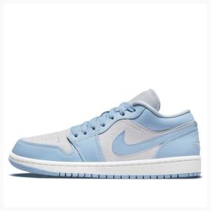 Air Jordan 1 Nike Low Football Grey Aluminum Baskets Femme Bleu Blanche | JD-714XE