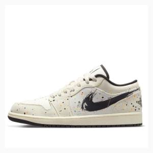 Air Jordan 1 Nike Low SE Brushstroke Baskets Homme Blanche Noir | JD-035QV