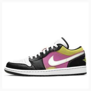 Air Jordan 1 Nike Low Spray Paint Baskets Homme Noir Violette Jaune | JD-084WX