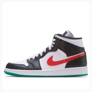 Air Jordan 1 Nike Mid Alternate Swooshes Chaussure De Basketball Femme Noir Rouge Vert | JD-623CB