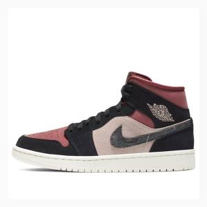 Air Jordan 1 Nike Mid Burgundy Dusty Chaussure De Basketball Femme Rouge Noir | JD-473NU