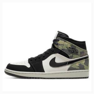 Air Jordan 1 Nike Mid Camo Chaussure De Basketball Homme Noir Blanche Vert | JD-715RN