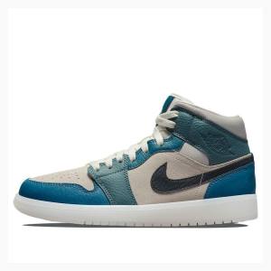 Air Jordan 1 Nike Mid Chaussure De Basketball Femme Bleu Blanche Rouge | JD-064HW