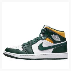 Air Jordan 1 Nike Mid Chaussure De Basketball Homme Blanche Vert Jaune | JD-268QU