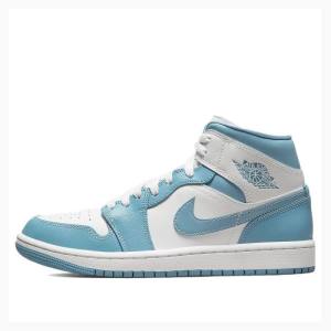 Air Jordan 1 Nike Mid Chaussure De Basketball Femme Blanche Bleu | JD-360GP