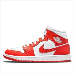 Air Jordan 1 Nike Mid Chaussure De Basketball Femme Rouge Blanche | JD-518UY