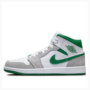 Air Jordan 1 Nike Mid Chaussure De Basketball Homme Blanche Grise Vert | JD-672JU