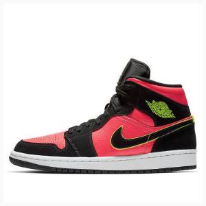 Air Jordan 1 Nike Mid Chaussure De Basketball Femme Noir Rouge | JD-678TD