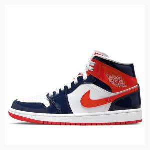 Air Jordan 1 Nike Mid Chaussure De Basketball Femme Rouge Bleu | JD-896OU