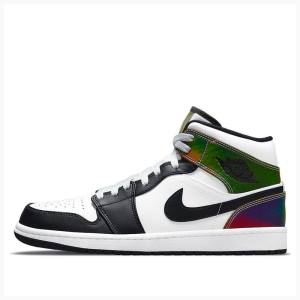 Air Jordan 1 Nike Mid Heat Reactive Chaussure De Basketball Homme Blanche Noir | JD-324YM