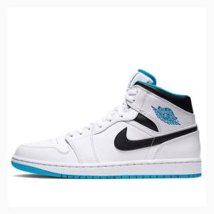 Air Jordan 1 Nike Mid Laser Chaussure De Basketball Homme Blanche Bleu Noir | JD-384XH