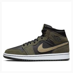 Air Jordan 1 Nike Mid Military Chaussure De Basketball Femme Vert Olive Noir | JD-924SX