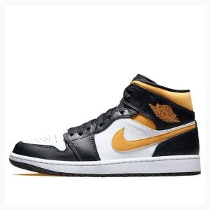 Air Jordan 1 Nike Mid Pollen Chaussure De Basketball Homme Noir Blanche Jaune | JD-801OG