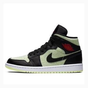 Air Jordan 1 Nike Mid SE 'Black Barely Volt' Chaussure De Basketball Femme Noir Vert | JD-764YX