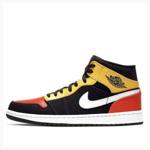 Air Jordan 1 Nike Mid SE Chaussure De Basketball Homme Noir Jaune Orange | JD-072WH