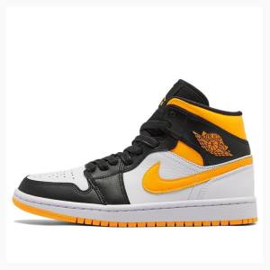 Air Jordan 1 Nike Mid SE Chaussure De Basketball Femme Blanche Noir Jaune | JD-714UP