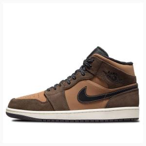 Air Jordan 1 Nike Mid SE Dark Chocolate Chaussure De Basketball Homme Marron | JD-836UZ