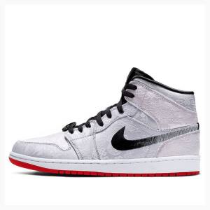 Air Jordan 1 Nike Mid SE FRLS GC Fearless - CLOT Chaussure De Basketball Homme Argent Rouge Noir | JD-567LQ