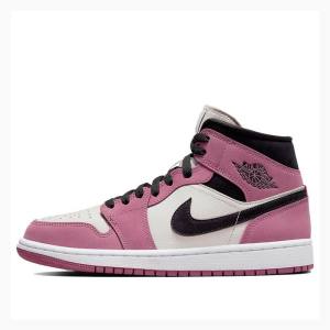 Air Jordan 1 Nike Mid SE Light Mulberry Chaussure De Basketball Femme Noir Blanche Rose | JD-318WC