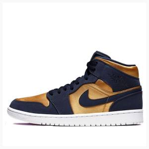 Air Jordan 1 Nike Mid SE Obsidian Chaussure De Basketball Homme Doré Bleu Marine | JD-691HG