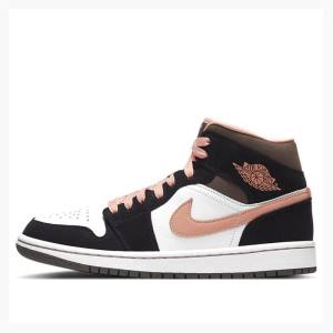 Air Jordan 1 Nike Mid SE Peach Mocha Chaussure De Basketball Femme Blanche Noir Rose | JD-712FP