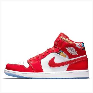 Air Jordan 1 Nike Mid SE Red Vernis Chaussure De Basketball Homme Rouge | JD-091RH