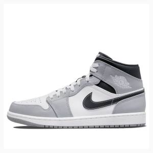 Air Jordan 1 Nike Mid Smoke Chaussure De Basketball Homme Grise Blanche Noir | JD-834EM