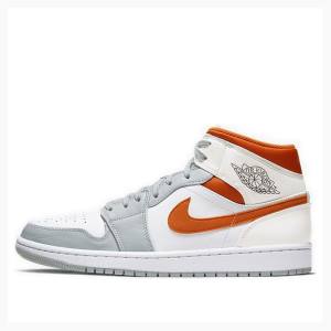 Air Jordan 1 Nike Mid Starfish Chaussure De Basketball Homme Blanche Grise Orange | JD-934CW