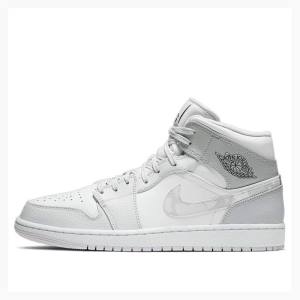 Air Jordan 1 Nike Mid Swoosh Logo - Grey Camo Chaussure De Basketball Homme Blanche Grise | JD-147KV