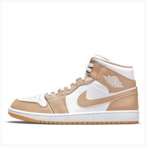 Air Jordan 1 Nike Mid Tan Gum Chaussure De Basketball Homme Beige Blanche | JD-672CJ