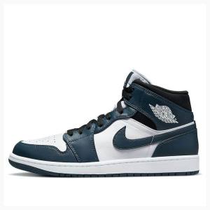 Air Jordan 1 Nike Mid Teal Chaussure De Basketball Homme Blanche Bleu | JD-961HL