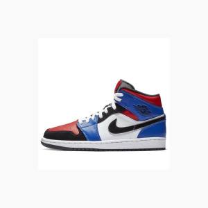 Air Jordan 1 Nike Mid Top 3 Chaussure De Basketball Homme Rouge Bleu | JD-315NQ