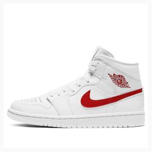 Air Jordan 1 Nike Mid 'White University Red' Chaussure De Basketball Femme Blanche Rouge | JD-085GL