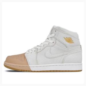 Air Jordan 1 Nike Retro HI PRM Tan Chaussure De Basketball Femme Blanche Marron | JD-213EO