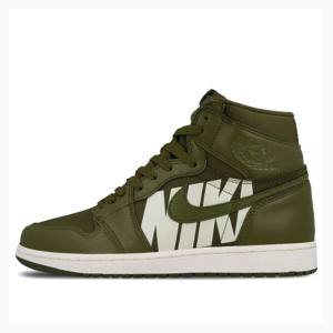 Air Jordan 1 Nike Retro High OG Swoosh Chaussure De Basketball Homme Vert Olive | JD-976RG