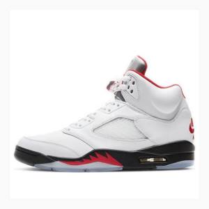 Air Jordan 5 Nike Retro Fire Chaussure De Basketball Homme Blanche Rouge | JD-095QI