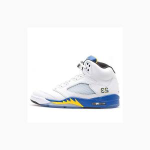 Air Jordan 5 Nike Retro Laney Chaussure De Basketball Homme Blanche Bleu | JD-294HL