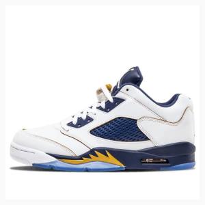 Air Jordan 5 Nike Retro Low Dunk From Above Baskets Homme Blanche Bleu Marine | JD-479VJ