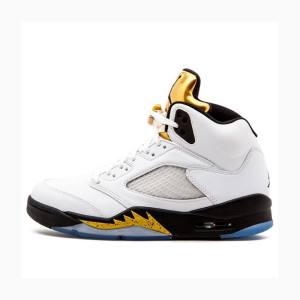 Air Jordan 5 Nike Retro Olympic Tongue Chaussure De Basketball Homme Blanche Doré | JD-657SA