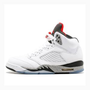 Air Jordan 5 Nike Retro White Cement Chaussure De Basketball Homme Blanche Noir Rouge | JD-357LT