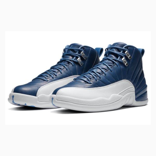 Air Jordan 12 Nike Retro Indigo Chaussure De Basketball Homme Blanche Bleu | JD-462PW