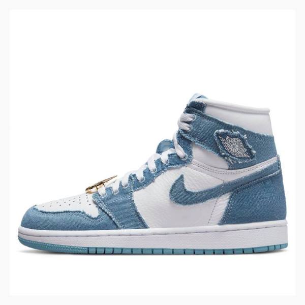 Air Jordan 1 Nike High OG Denim Chaussure De Basketball Femme Blanche Bleu | JD-297TH