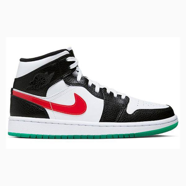 Air Jordan 1 Nike Mid Alternate Swooshes Chaussure De Basketball Femme Noir Rouge Vert | JD-623CB