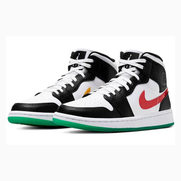 Air Jordan 1 Nike Mid Alternate Swooshes Chaussure De Basketball Femme Noir Rouge Vert | JD-623CB