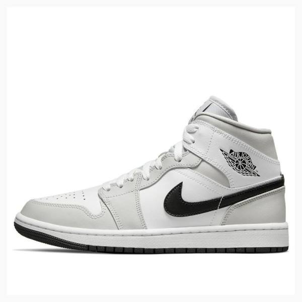 Air Jordan 1 Nike Mid Chaussure De Basketball Femme Blanche Grise Noir | JD-528ZU