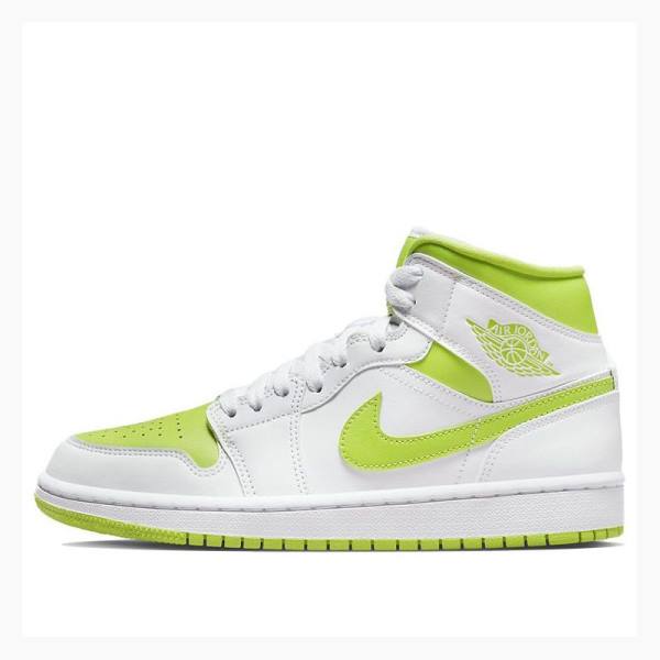 Air Jordan 1 Nike Mid Chaussure De Basketball Femme Blanche Vert | JD-632ZQ