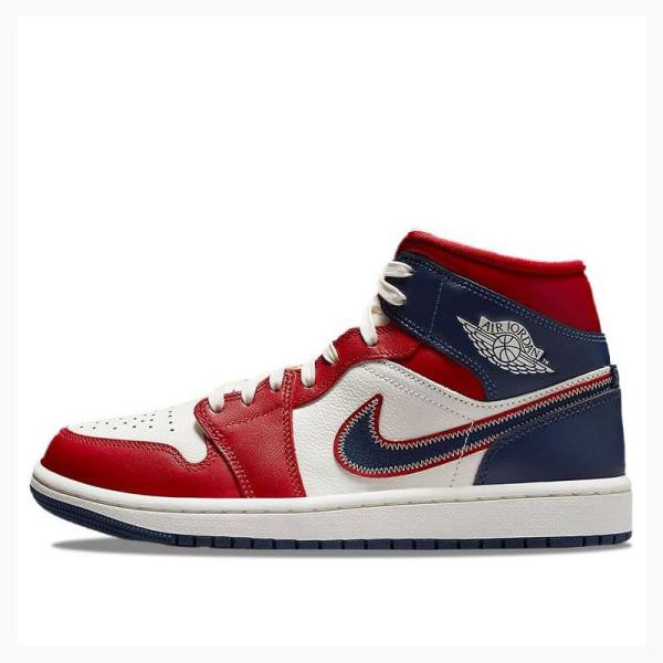 Air Jordan 1 Nike Mid Chaussure De Basketball Femme Bleu Rouge | JD-823PM